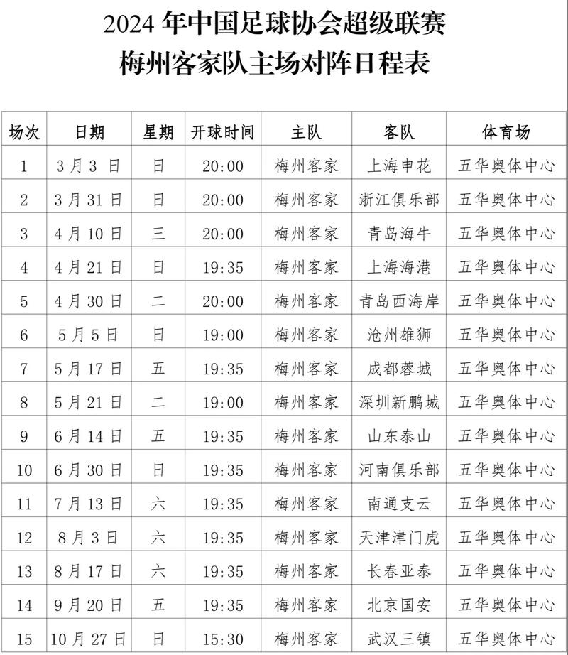 中超2024赛程表公布！3月1日开战，看精彩比赛！
