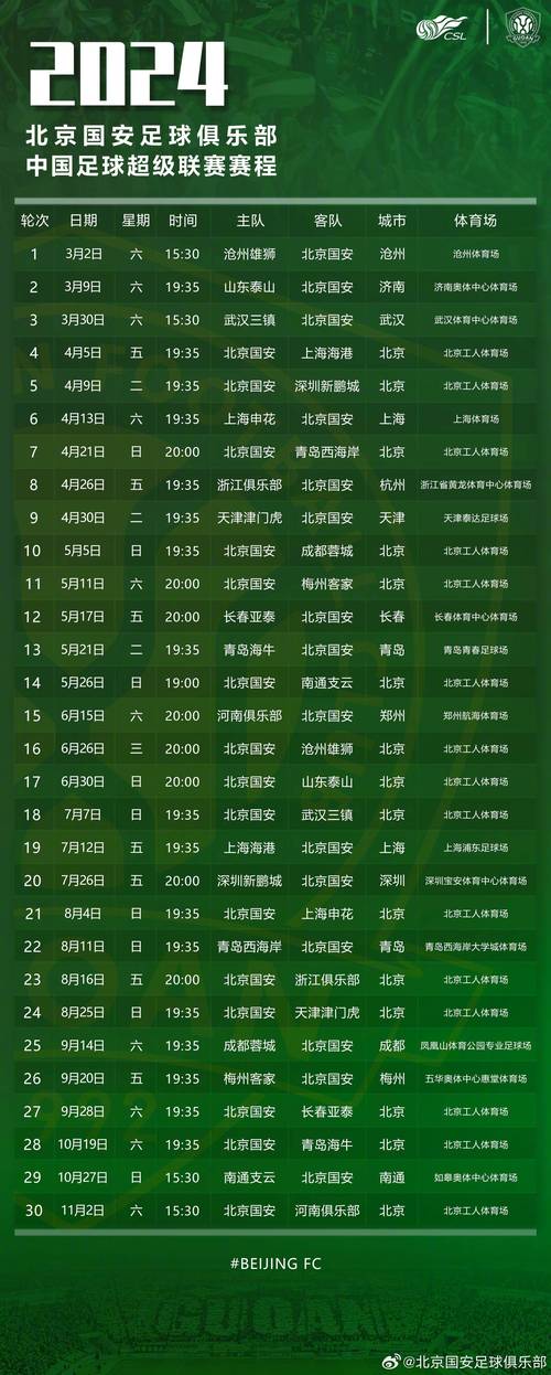 今年中超赛程是几轮？完整赛程安排及对阵表
