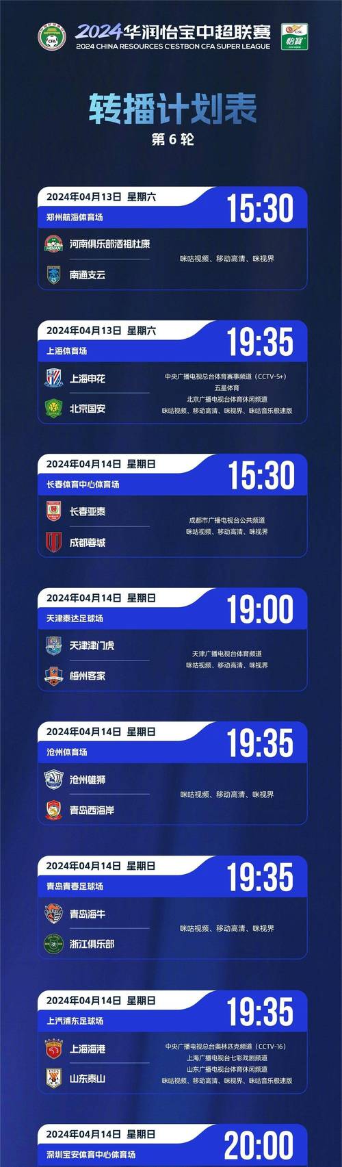 今晚有中超联赛直播吗？CCTV5等直播平台汇总