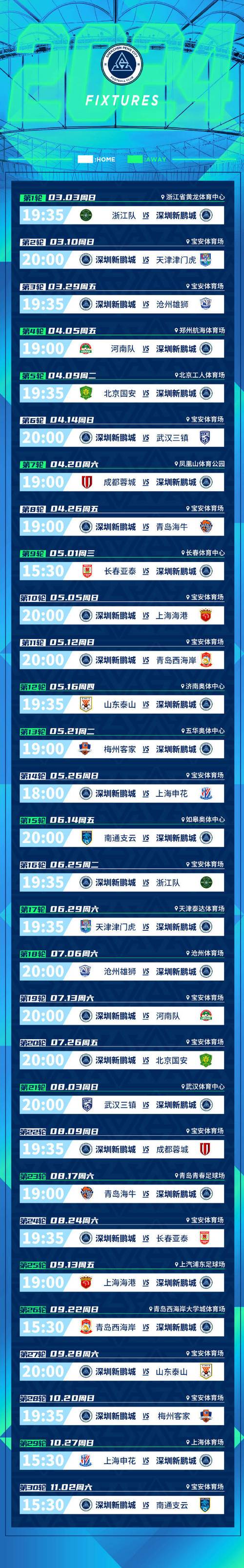 中超联赛在哪里举办？2024赛季赛程及举办城市详解