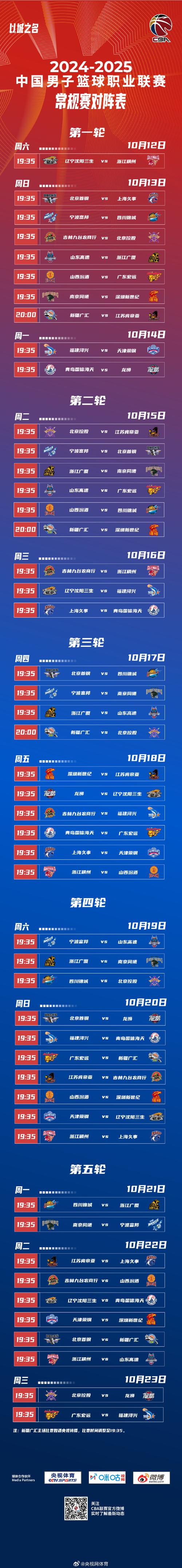 2024-2025赛季CBA哪天开赛？比赛时间表详解