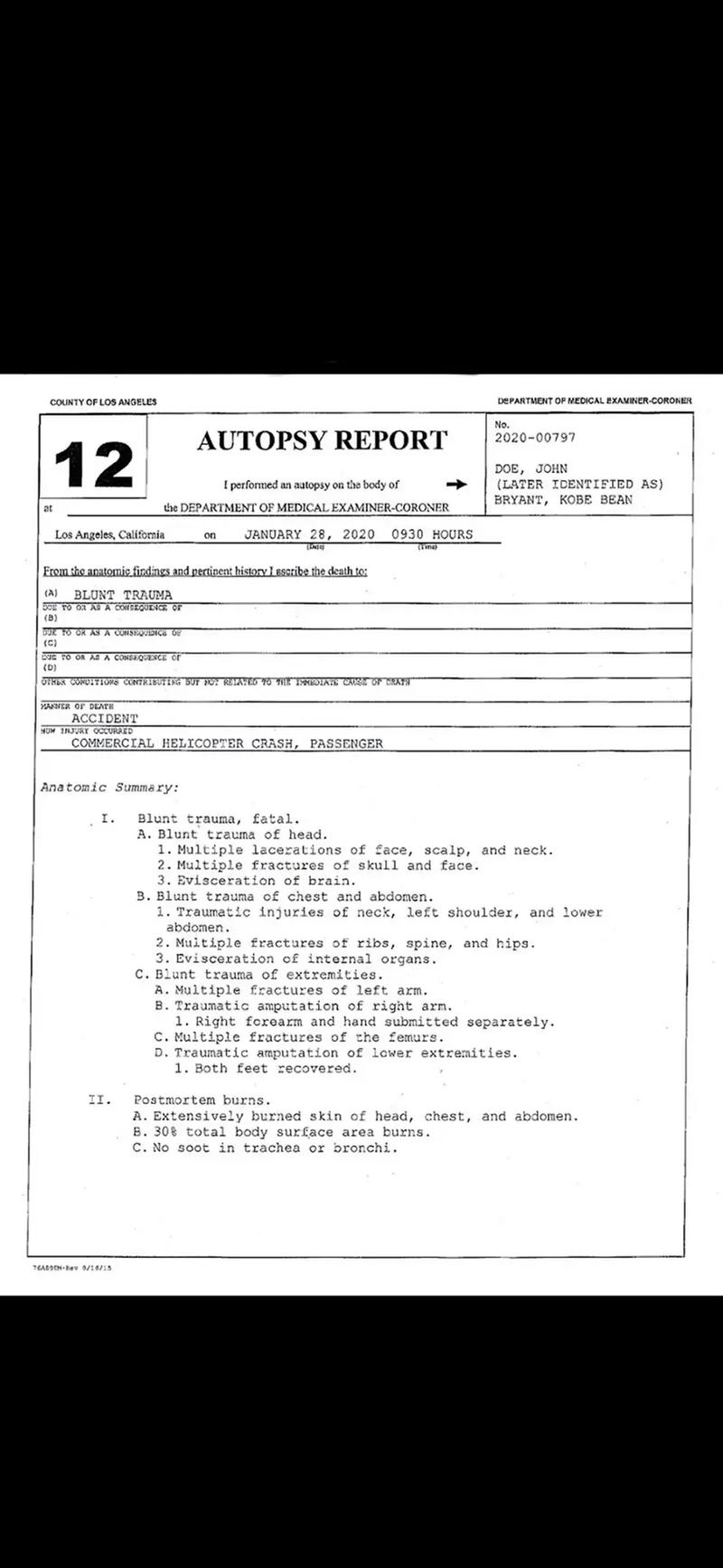 科比事故尸检报告公布关键细节？这份剖析不容错过！